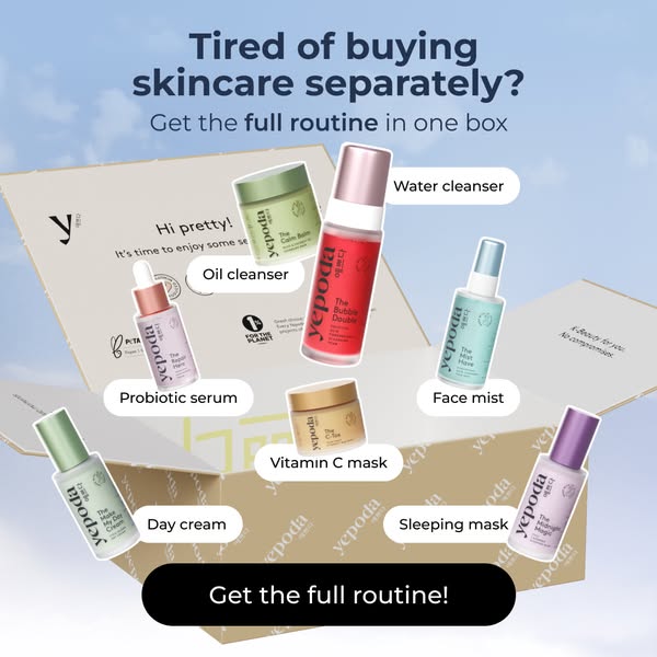 This ad promotes Yepoda skincare products, specifically highlighting the convenience of getting a full skincare routine 