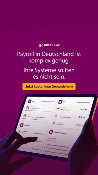 The ad highlights how Rippling simplifies German payroll systems. The ad features the tagline: "Payroll in Germany