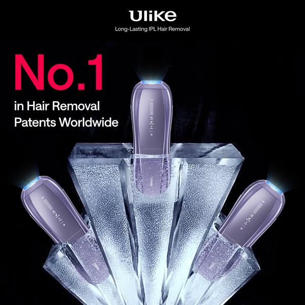 This ad promotes Ulike's IPL hair removal device as the world's number one in hair removal patents. The visual p