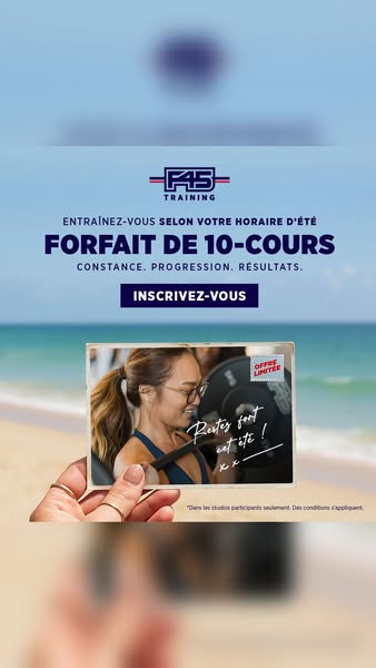 This ad is designed to promote a 10-course package at F45 Training. It uses a photo of a woman working out as a postcard