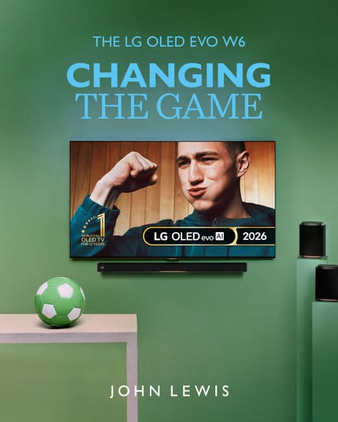 This ad showcases the LG OLED evo W6 television set, emphasizing its cutting-edge technology and high-quality display wi