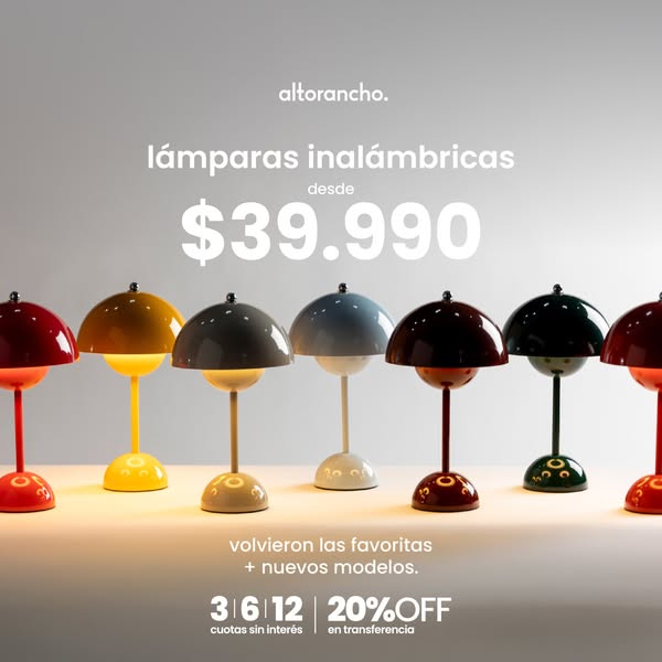 This image ad showcases a range of Altorancho wireless lamps in various colors, highlighting their price point and a lim