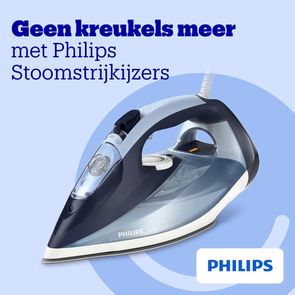 This ad promotes Philips steam irons, highlighting their ability to remove wrinkles. The ad features a close-up shot of 