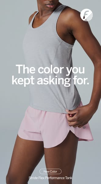 This ad promotes the new color of the Stride Flex Performance Tank from the brand featuring a woman wearing the tank and