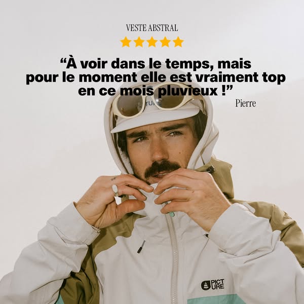 This ad features a testimonial from someone who purchased the Veste Abstral. It is indicated by the text at the top of t