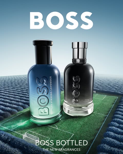 Image ad for BOSS Bottled featuring two of their new fragrances: Bottled Striking Lavender and Bottled.