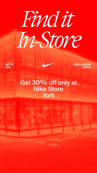 This image ad by Nike promotes a 30% off sale at the Nike Store in York. The ad features an image of the store in the ba