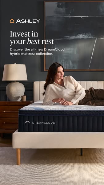 This ad showcases the DreamCloud hybrid mattress collection by Ashley Furniture, emphasizing the promise of 'best re