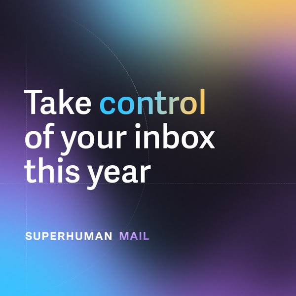 An image ad for Superhuman Mail featuring a simple headline that offers a solution to manage email inboxes.