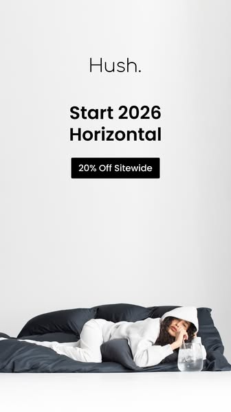 This image ad for Hush features a woman lying in bed and promotes a 20% off sitewide sale.