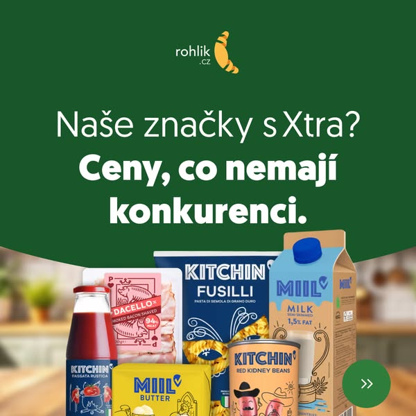 This ad promotes Rohlik's private label products, highlighting their competitive pricing. The ad features a variety 