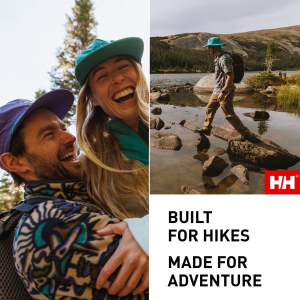 This split-screen ad by Helly Hansen showcases the brand's association with outdoor adventures. One side of the ad f