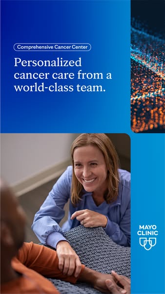 This image ad for Mayo Clinic's Comprehensive Cancer Center emphasizes personalized care from a world-class team, fe