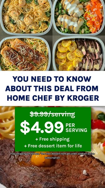 This ad for Home Chef by Kroger uses a screenshot style featuring prepared meals in containers to promote their service 
