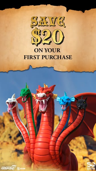 Ad featuring a five-headed dragon statue from the Dungeons & Dragons tabletop game franchise. The ad is offering use