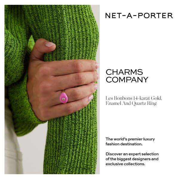 This ad showcases a pink Charms Company ring available at Net-A-Porter.