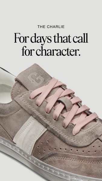This image ad for Golden Goose promotes their Charlie sneakers. The ad features a close-up shot of the shoe and the head