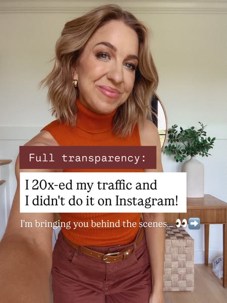 This ad features a woman who claims to have increased her traffic 20x without using Instagram. She invites viewers to go