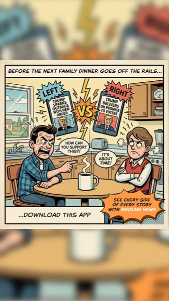 This image ad for the Ground News app depicts a common problem that many people face when having political discussions w