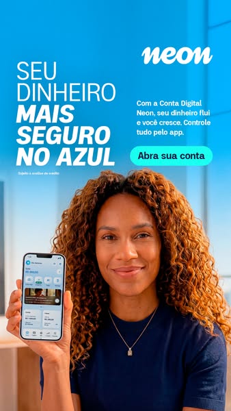 This image ad promotes Neon, a digital banking solution. It features a portrait of a woman holding her smartphone, which