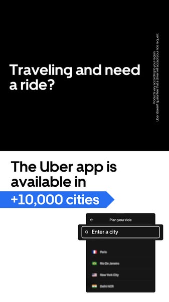 This ad shows that Uber is available in many cities, solving the problem of the viewer needing a ride while traveling.