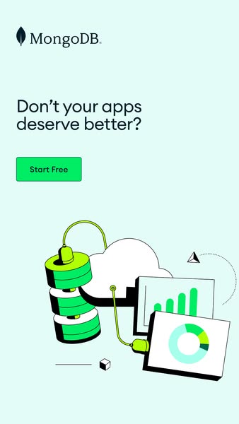 This ad for MongoDB uses a simple illustration to highlight the benefits of using their database platform for app develo