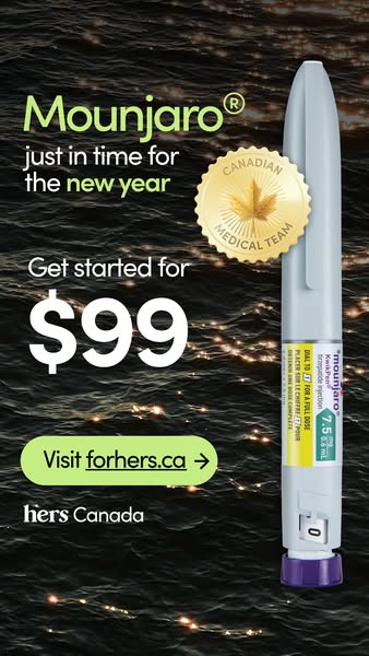 This image ad promotes Mounjaro through the hers Canada platform. It features a promotional offer of $99 to get started,