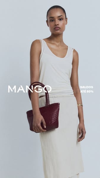 This ad showcases a Mango handbag and promotes a sale of up to 50% off.