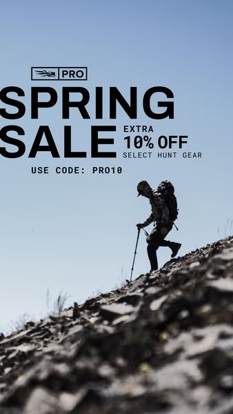 This image ad is for Sitka PRO, advertising a spring sale with a discount on select hunt gear. The image features a pers