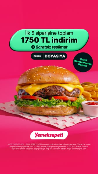This ad promotes Yemeksepeti and offers 1750 TL off of the first five orders and free delivery. A coupon code is provide