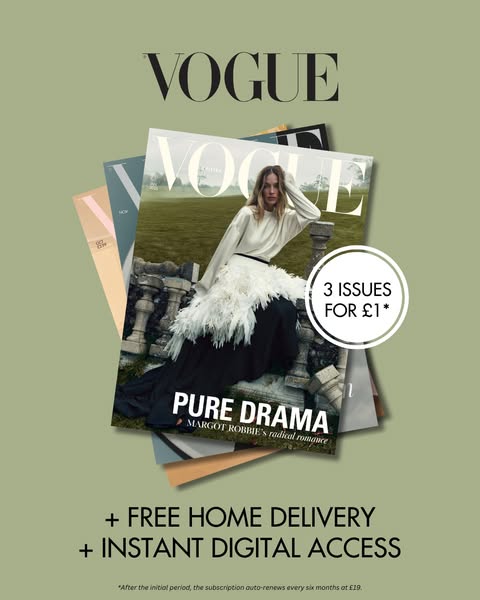 This image ad promotes a Vogue magazine subscription, offering 3 issues for £1 with free home delivery and instant digit
