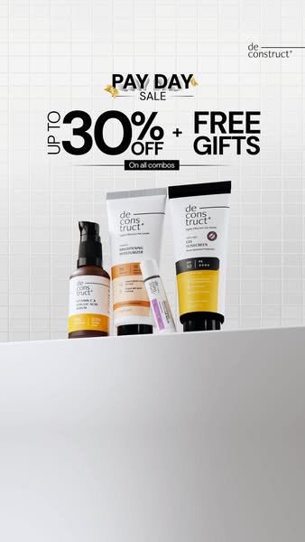 This image ad from deconstruct advertises a pay day sale offering up to 30% off and free gifts on all combos.