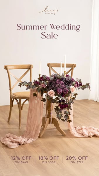 This is an image ad for Ling's Moment featuring a summer wedding sale on faux floral arrangements.