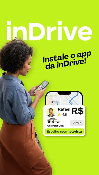 This image ad for inDrive features a woman using the app on her phone. The ad promotes the ease of choosing your driver 