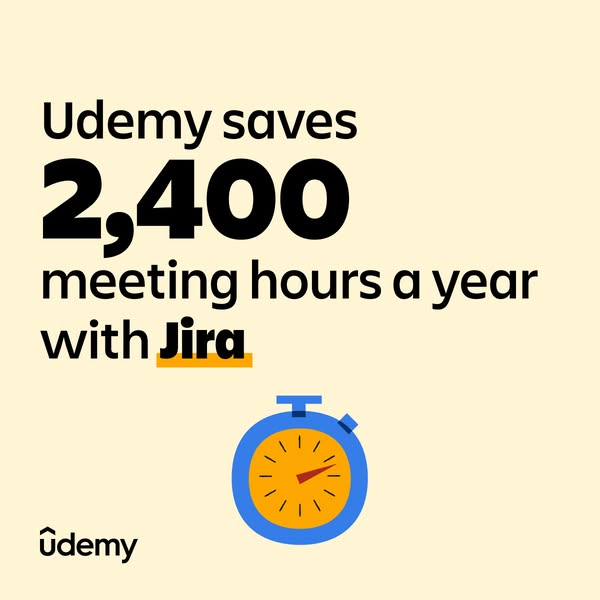 This single image ad promotes Udemy's ability to save users 2,400 meeting hours a year by using Jira. The ad feature