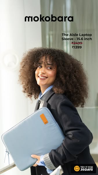 This is an advertisement for Mokobara's Aisle Laptop Sleeve.