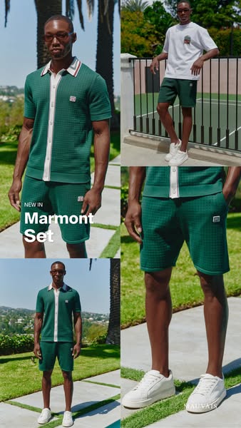 A visually-driven ad showcasing the 'Marmont Set' in a lifestyle context, highlighting its modern and relaxed ae