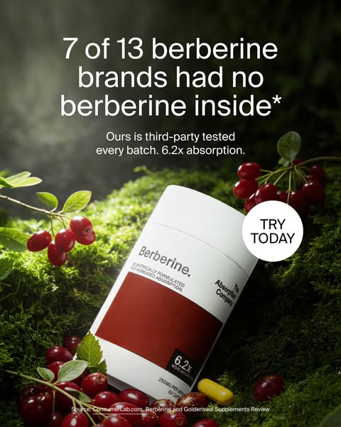 This ad highlights that many berberine supplements do not contain any berberine. It shows how its supplement is third-pa