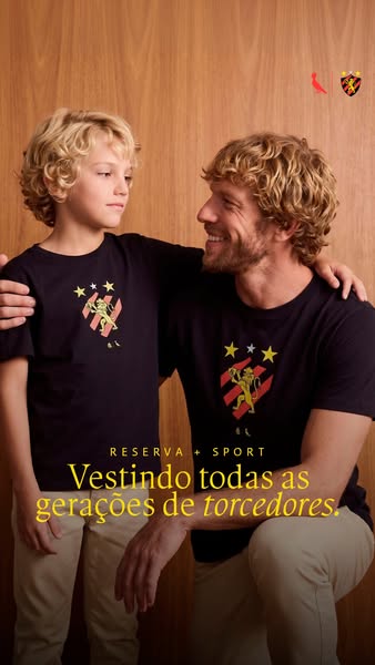 This image ad features a father and son wearing matching Reserva + Sport t-shirts with the logo of the Sport Club do Rec