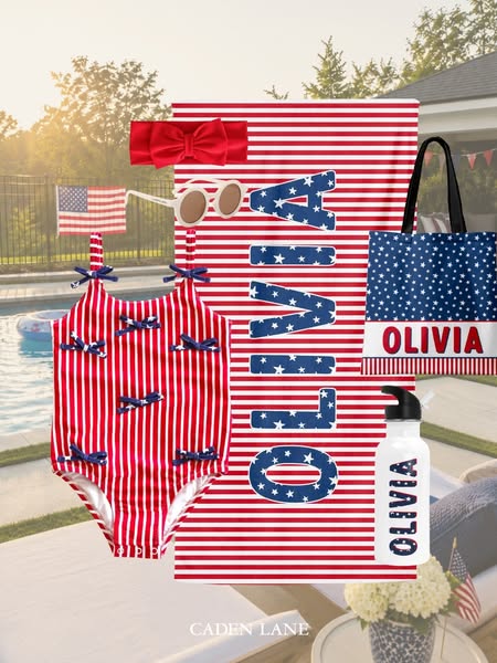 An ad for Caden Lane that features patriotic clothing and accessories for kids, presumably around the 4th of July. The c