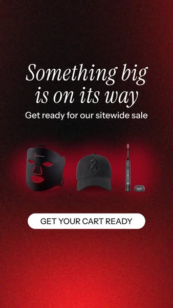 This image ad promotes a sitewide sale. It features an LED face mask, a baseball cap, and an electric toothbrush, encour