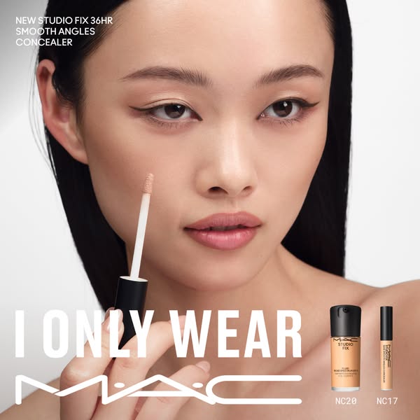 This ad features a beauty influencer applying M·A·C Studio Fix Smooth Angles Concealer. The ad highlights the brand’s co
