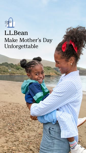 An L.L.Bean ad featuring a mother holding her child on a beach. The ad aims to create an emotional connection with viewe