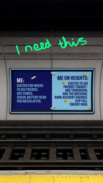 This ad by Heights promotes their energy supplement. It is split into two sections: the left side describes how the view