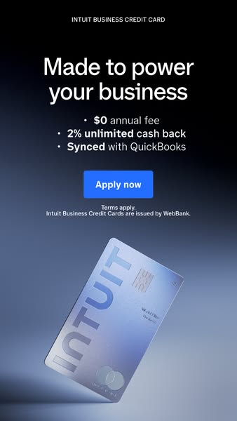 This ad promotes the Intuit Business Credit Card by highlighting its key features, such as no annual fee, unlimited cash