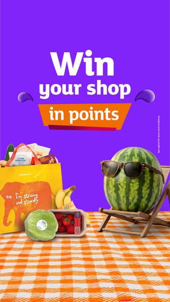 This image ad is for a grocery chain. The ad encourages customers to win their shopping in points. The ad features a wat