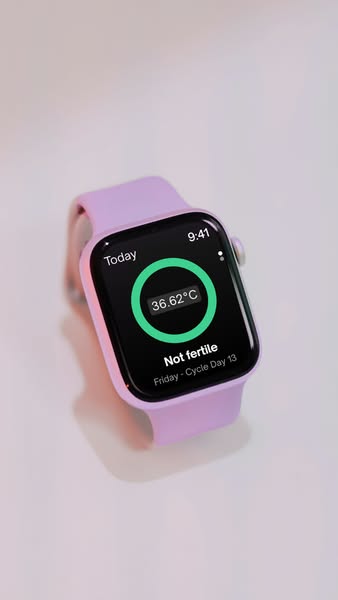 This ad shows an Apple watch displaying a user's body temperature and fertility status as determined by the watch, s