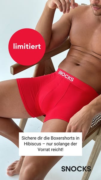 This ad features a man sitting in a chair wearing red boxer shorts. The ad promotes the limited edition Hibiscus color a