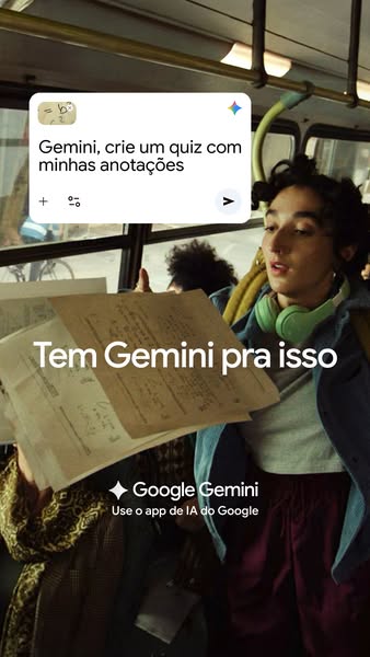 A woman riding on a bus asks Google Gemini to create a quiz based on her notes.
