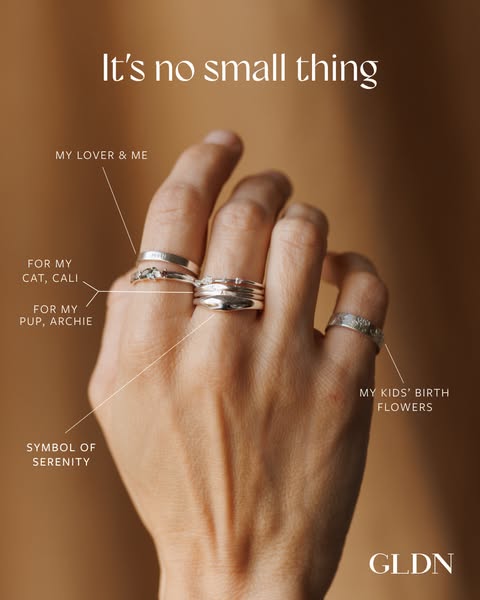 This ad showcases GLDN rings and highlights the different rings a person can wear to represent the different things they